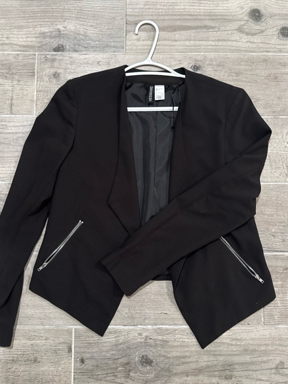 H&M Black Open Front Blazer Jacket with Silver Zippers